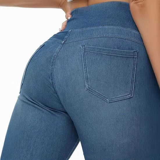 Women's Faux Denim Pants | High Waist Stretch Jeggings