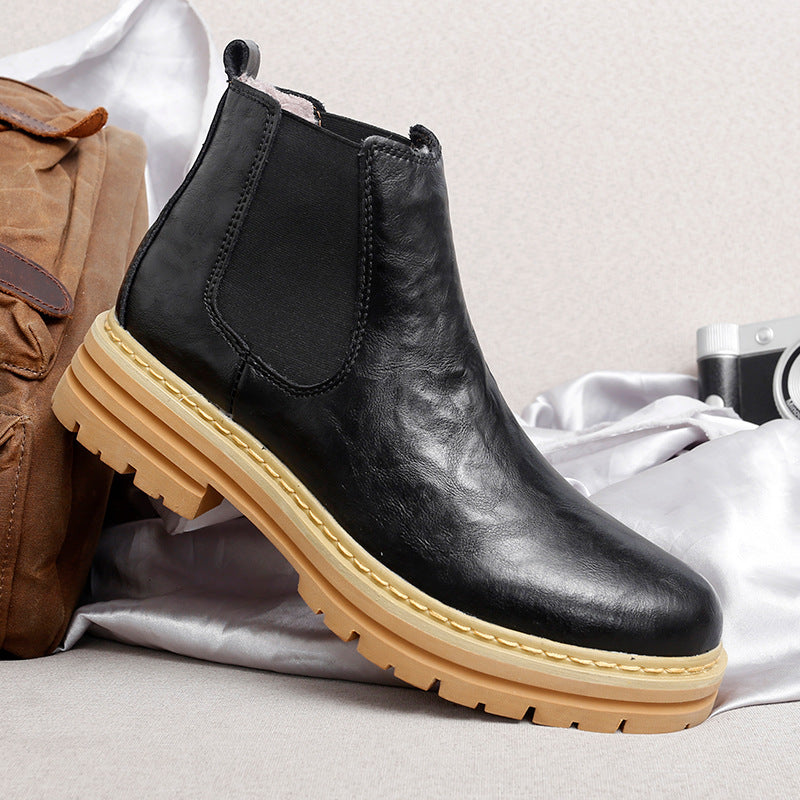 Men's Retro Work Boots with Fleece Lining – British Platform Winter Boots