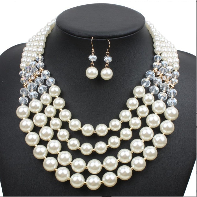 Elegantes Kristall-Perlen Schmuckset – Lange Halskette & Ohrringe für Braut & Abendmode