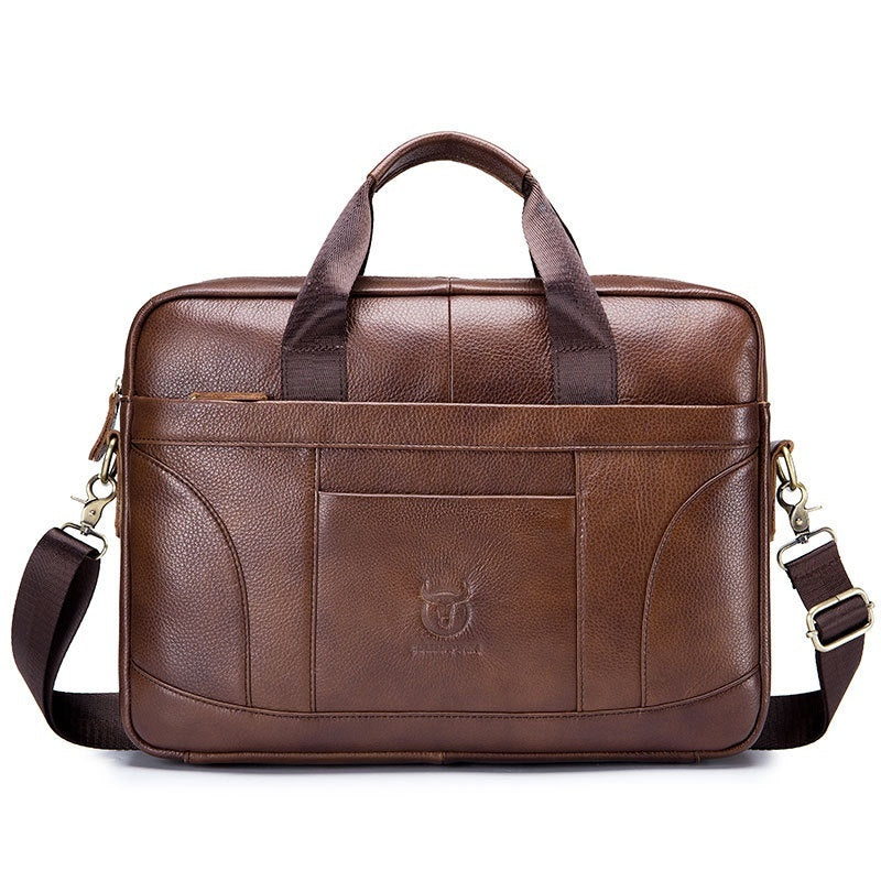 Men's Luxury Full-Grain Leather Briefcase XXL Business Bag with Large Storage Capacity