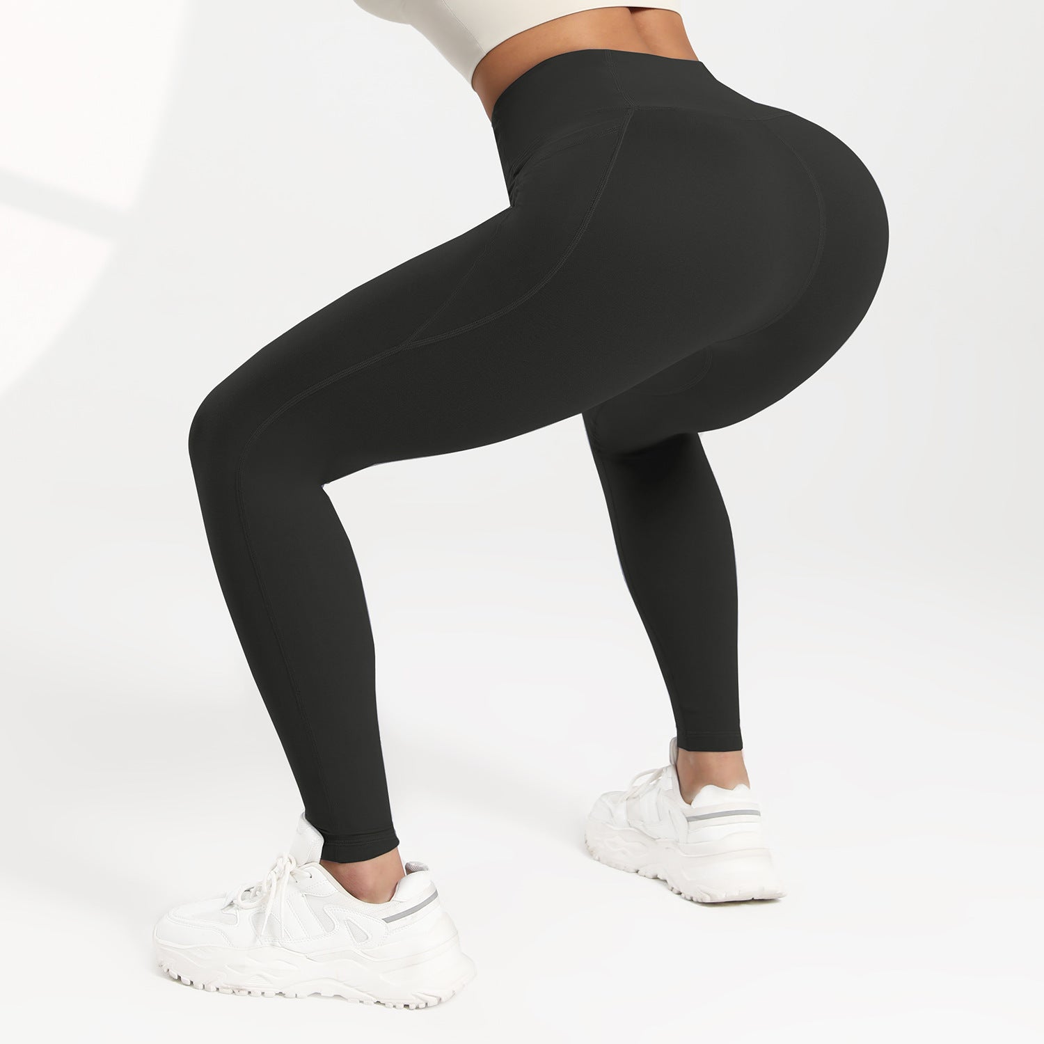 Women's High Waist Running Leggings with Pockets – Push-Up Sports Trousers