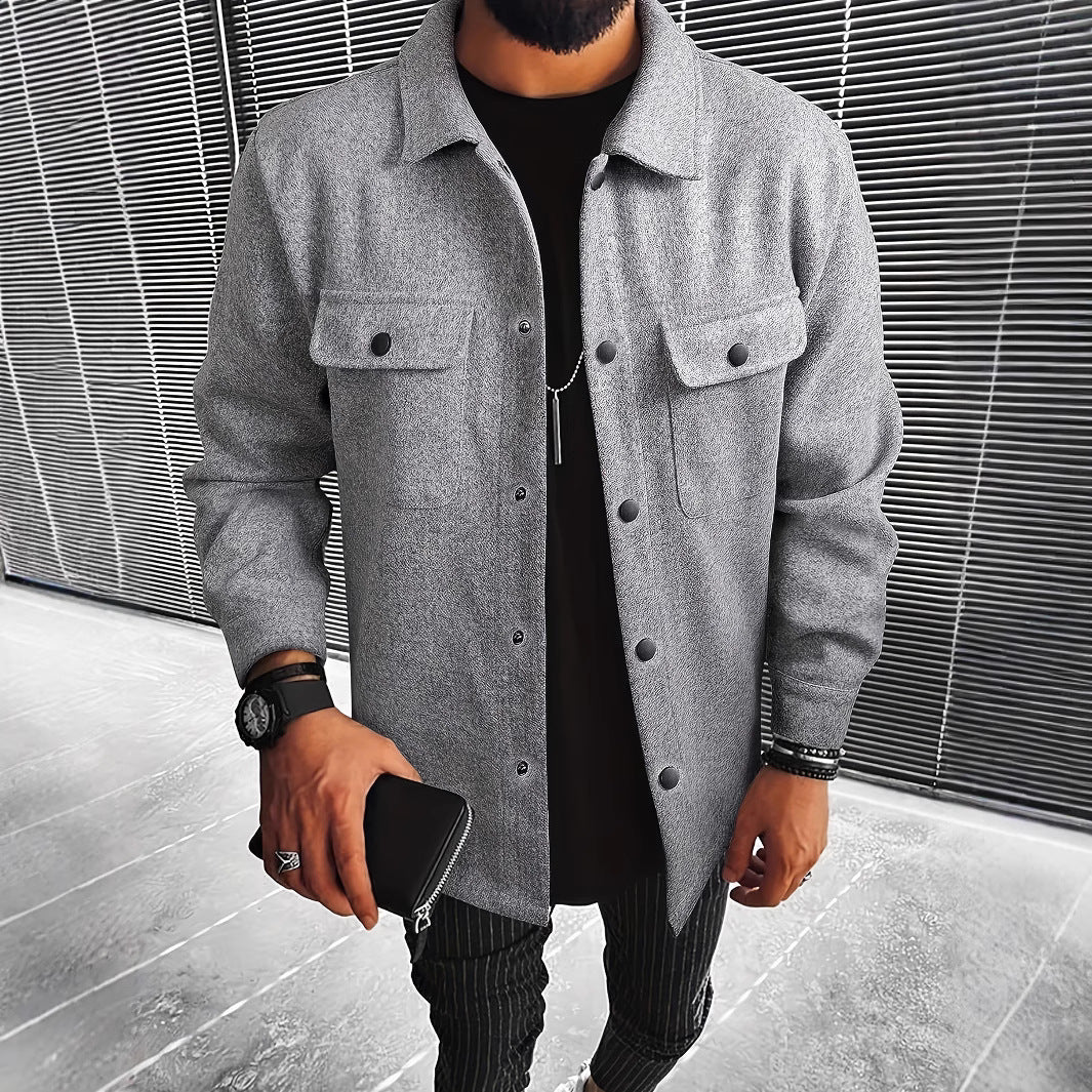 Men's Coat with Button Placket – Elegant Overcoat with Pockets