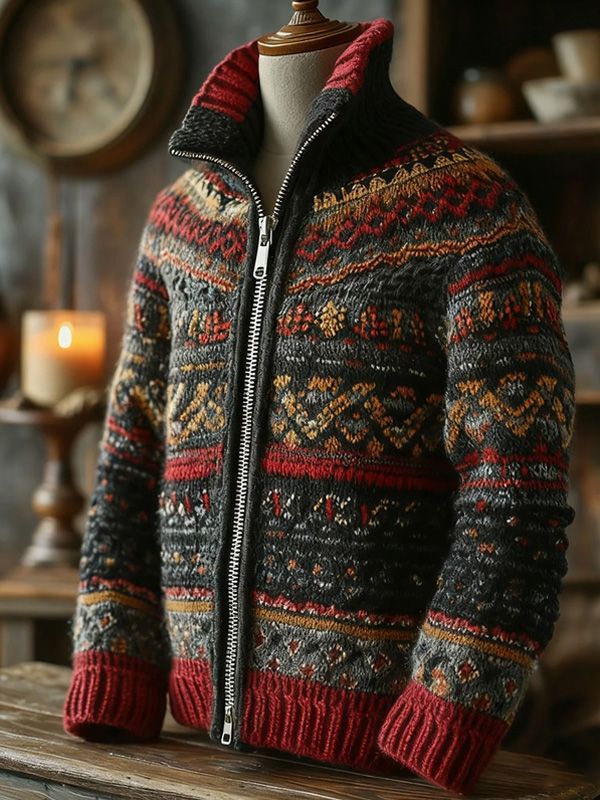 Christmas Zipper Cardigan - 3D Print Chunky Knit Pullover