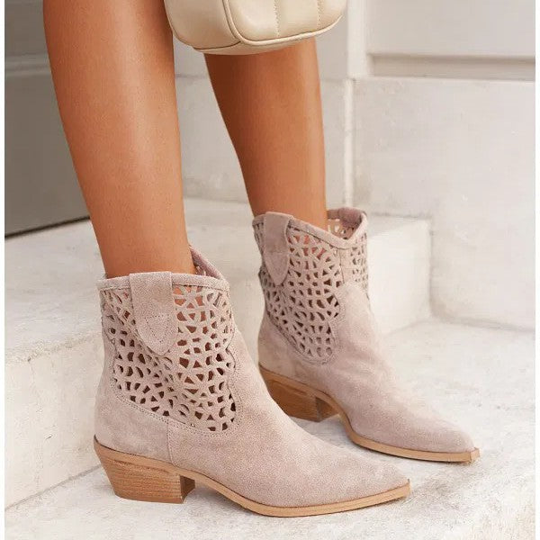 Women's Ankle Boots with Cut-Out Design – Block Heel Fashion Boots