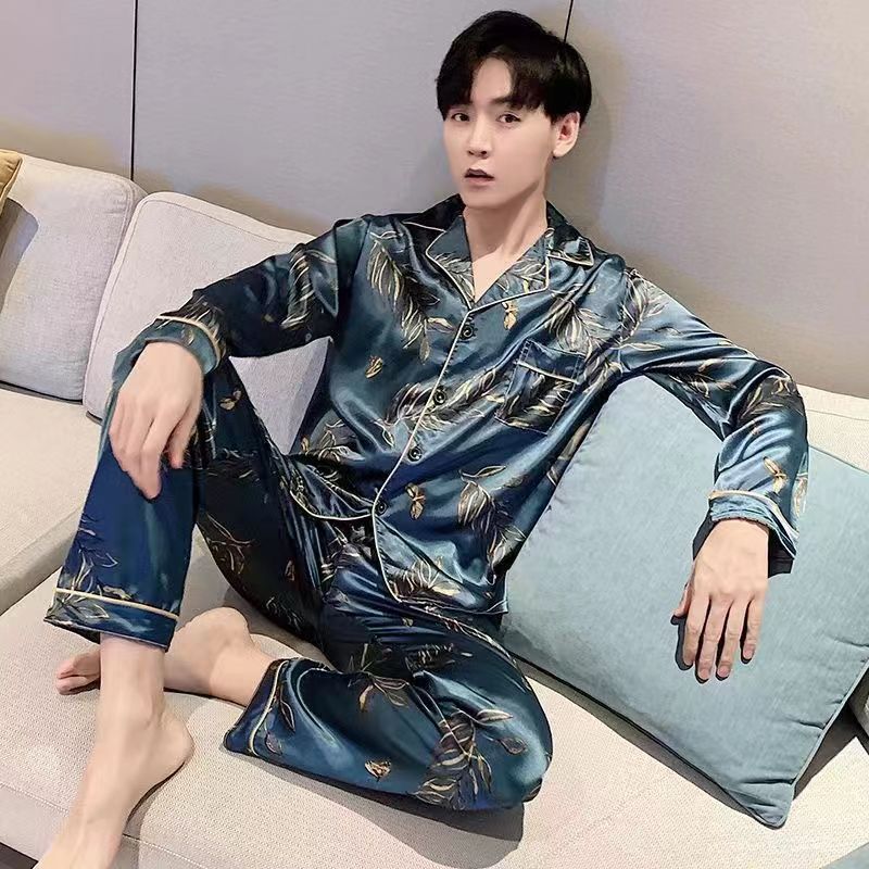 Herren Eis Seide Pyjama | Sommer Schlafanzug Leicht | Set