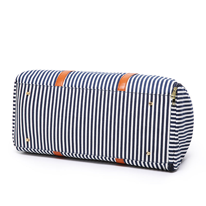Large Canvas Travel Bag with Leather Details – Modern Stripe Design
