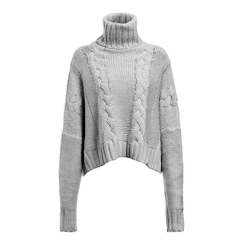 Damen Zopfmuster Rollkragenpullover | Kurzer Winterlook