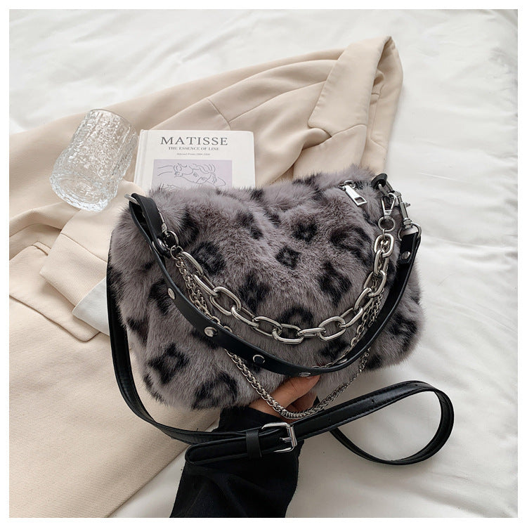Plush Shoulder Bag Women Winter Floral Handbag Elegant