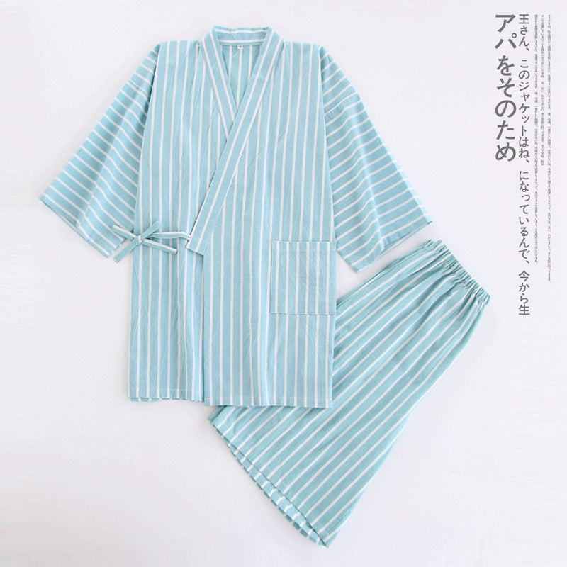 Kimono Pyjama Set Baumwolle | Gestreift Damen Herren Loungewear