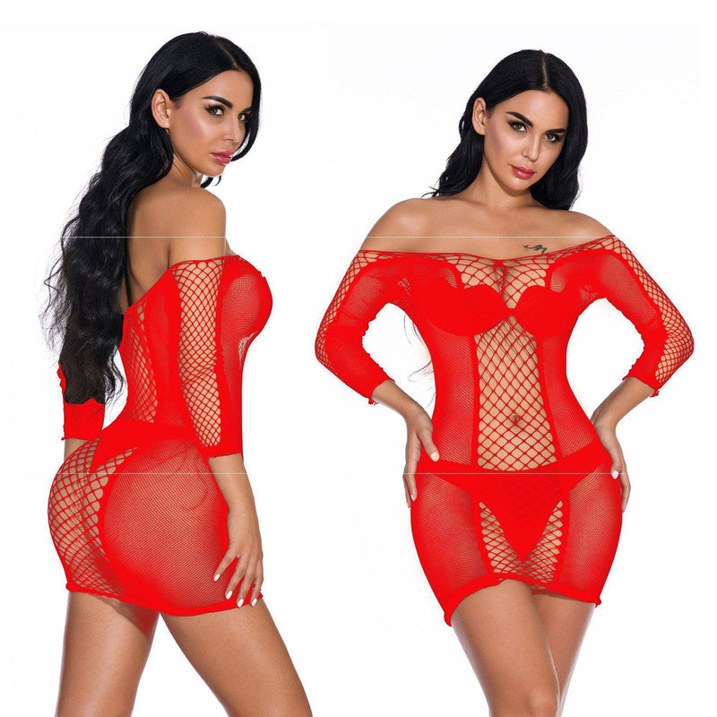 Sexy Damen Lingerie Netz-Negligé – Kurzkleid mit Halbarm
