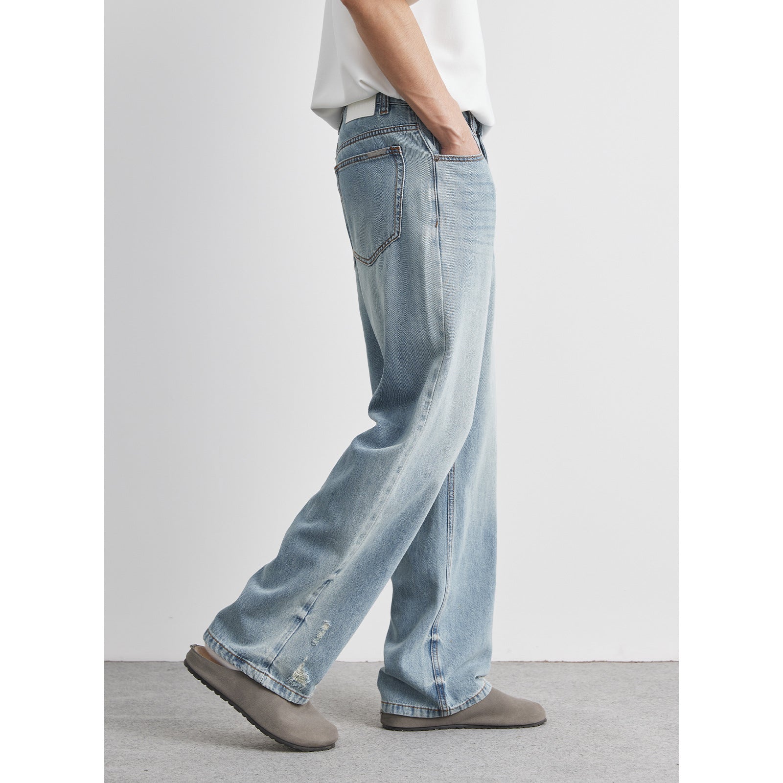 Men's Ripped Jeans Light Blue – Straight Leg Denim Pants