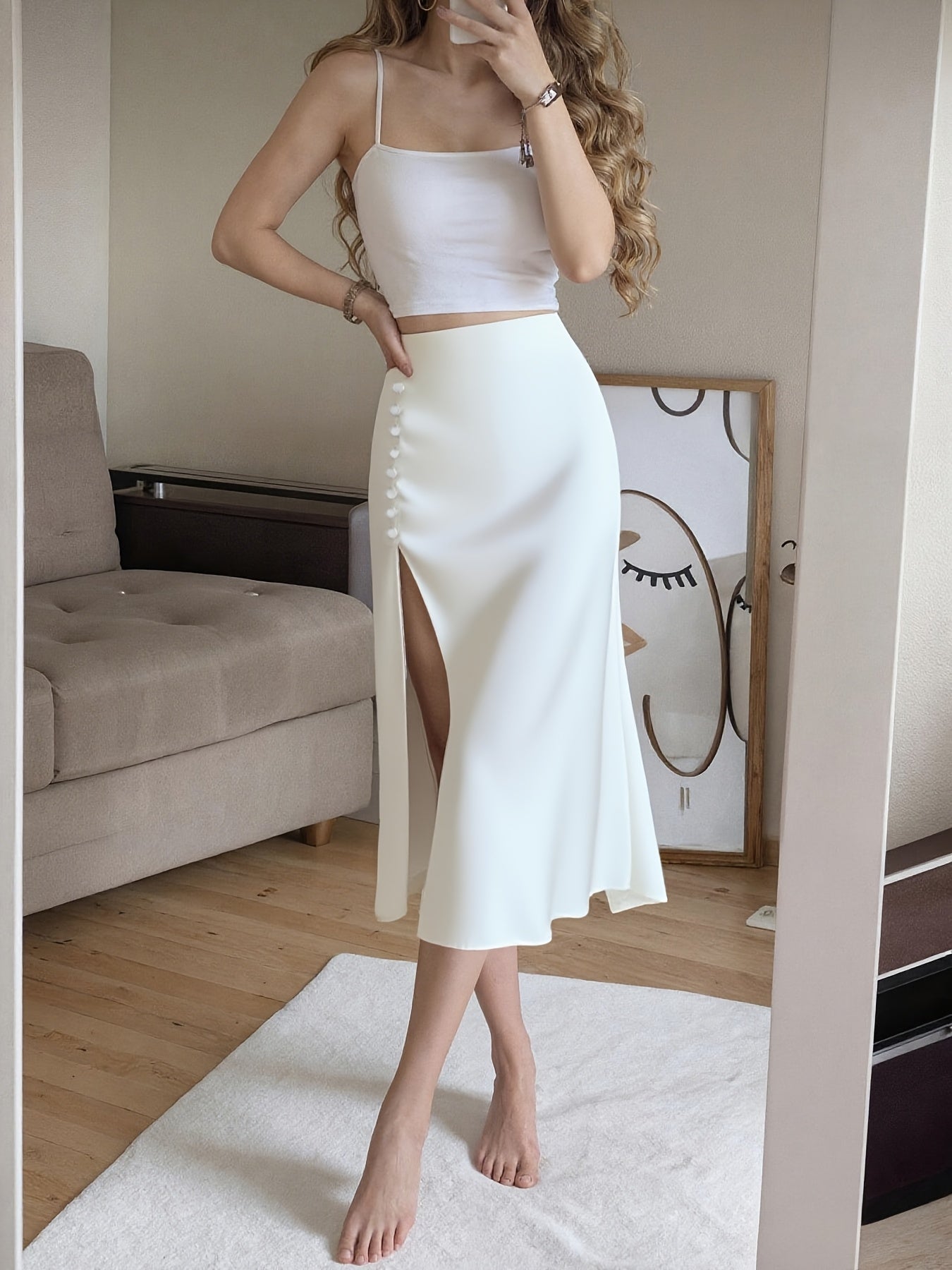Satin & Samt Rock mit Knopfleiste – Eleganter Damen Midirock