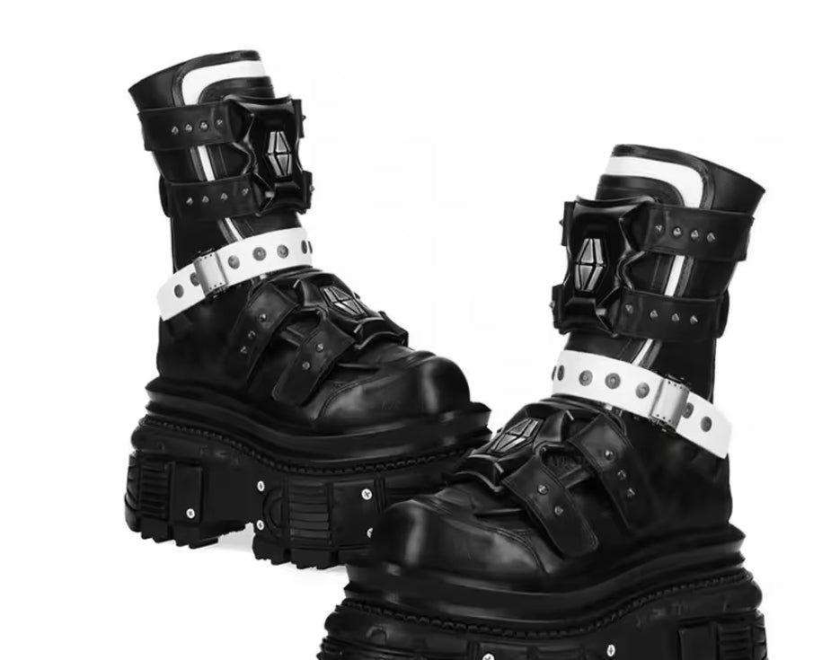 Women's Punk Platform Boots with Studs - Biker Motorcycle Boots