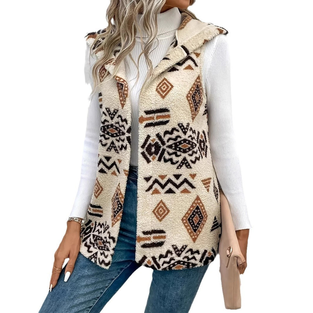 Damen Wende-Kapuzenweste mit Print – Beidseitig Tragbar & Stylisch