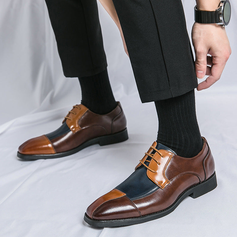Men's Leather Business Shoes Color Blocking | Elegant Modern
