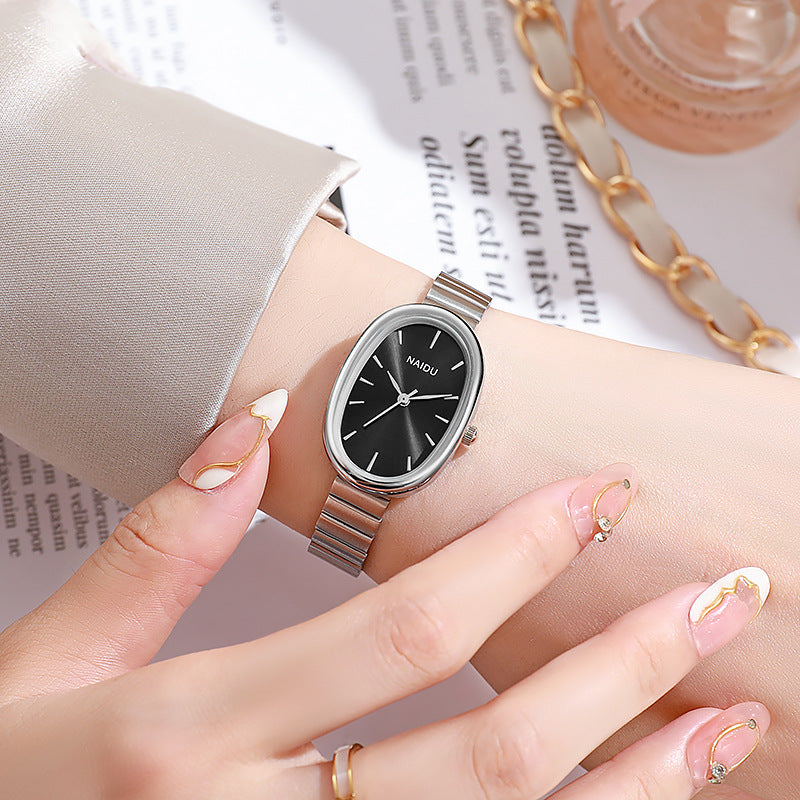 Girl's Watch with Bamboo Link Bracelet – Small Oval Watch