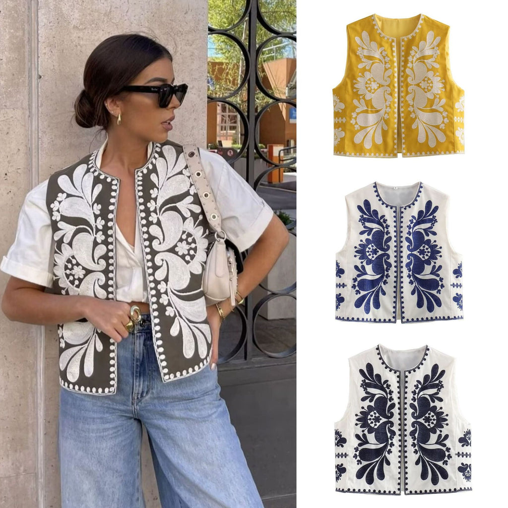Damen Stickerei Weste Elegant | Ärmelloses Vintage Boho Top