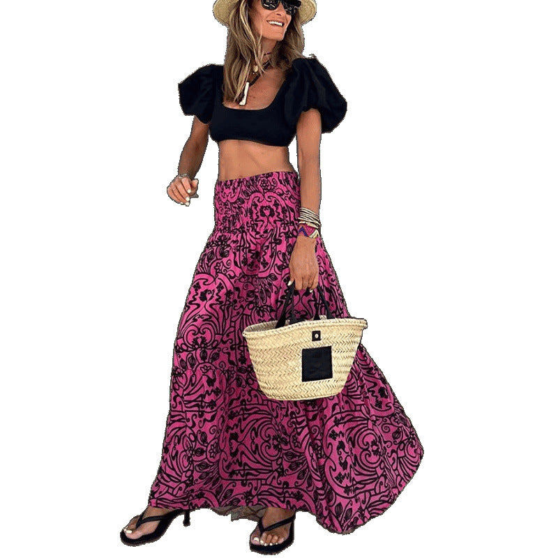 Kreativer Maxirock mit Print – Lockerer Damen Swing Rock im Boho Stil