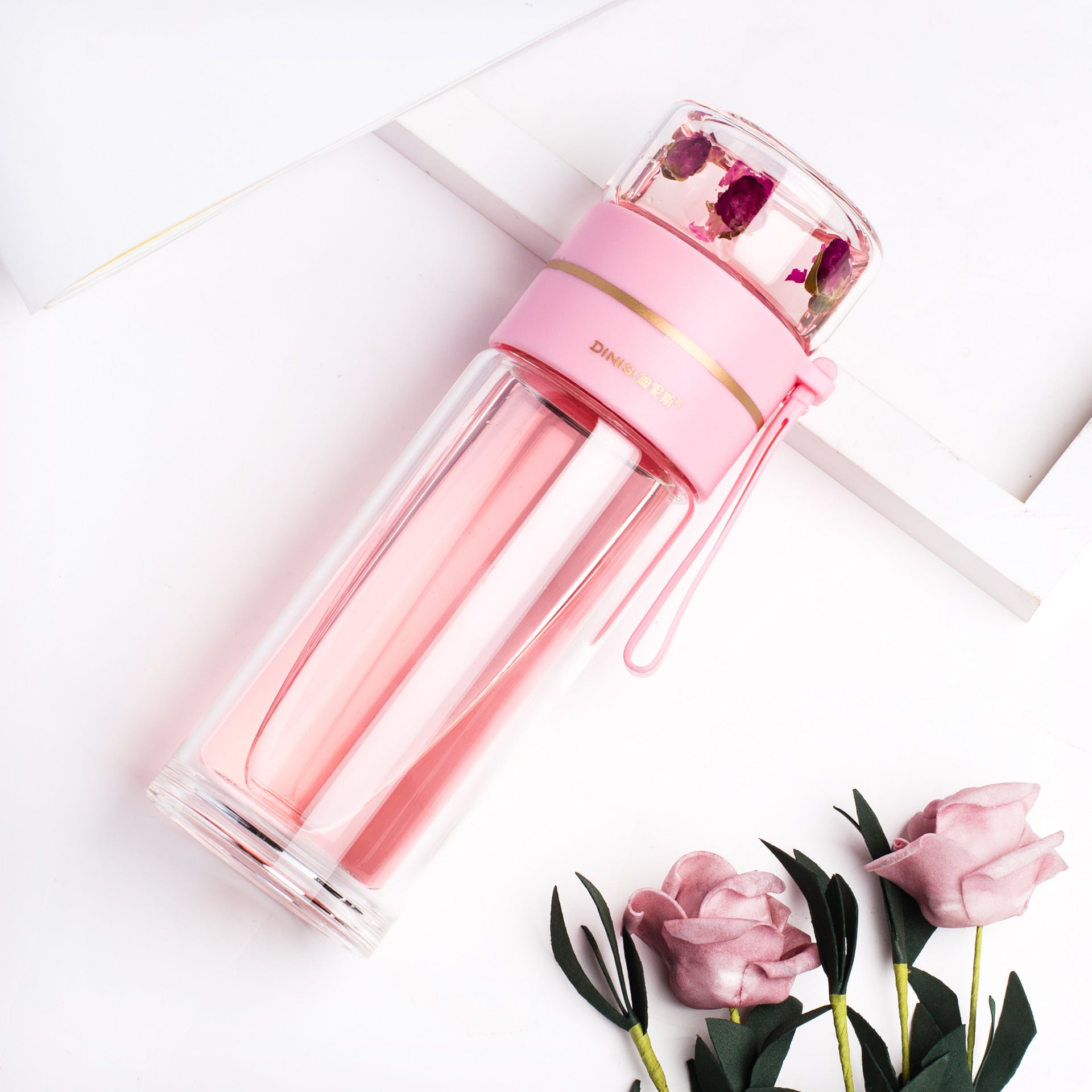 Double-Walled Glass Water Bottle with Tea Infuser – Leak-Proof Premium