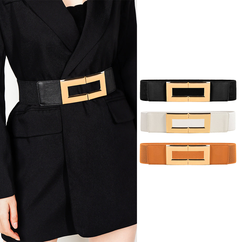 Women's Stretch Wide Belt | Elastic Metal Buckle Elegant