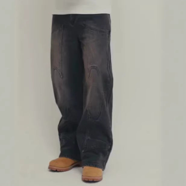 Men's Vintage Embroidered Jeans – American Style Denim Trousers