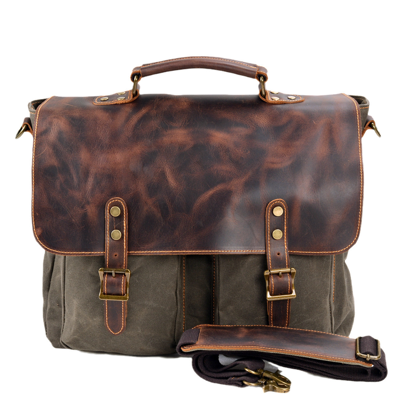 Men's Canvas Leather Briefcase Waterproof – Vintage Business Bag