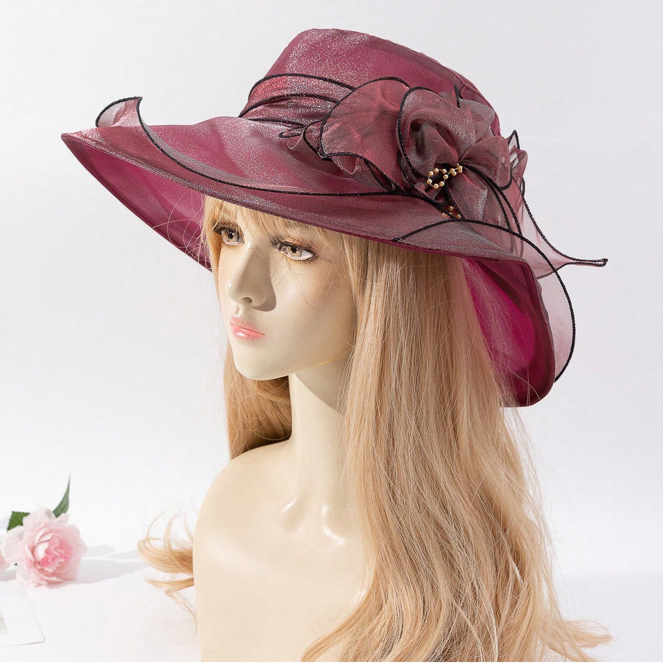 Elegant Chiffon Bucket Hat with Flowers – Lightweight Sun Protection Hat