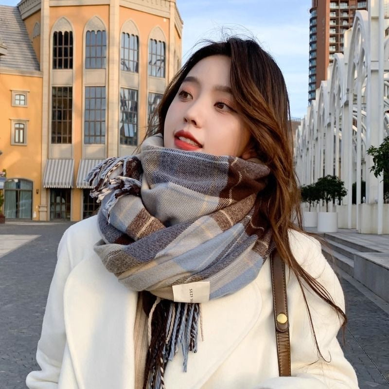 Women's Plaid Scarf Winter Warm Long Soft Thick Scarf Elegant