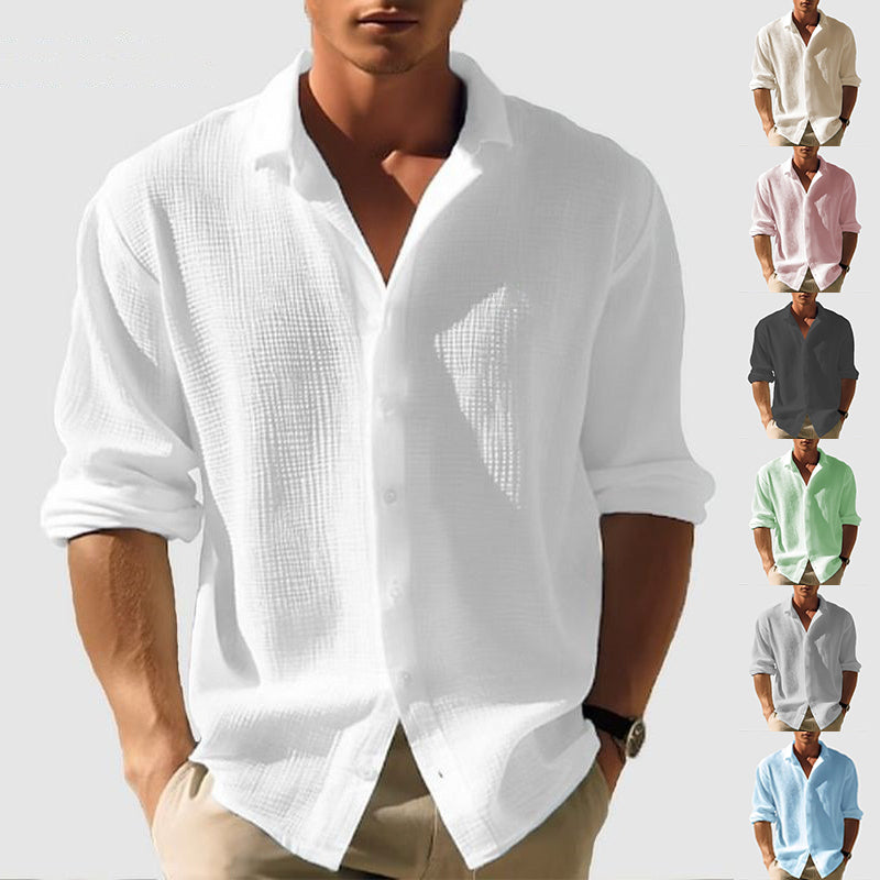 Men's Long-Sleeved Shirt Lapel | Casual Business Plain Spring Autumn