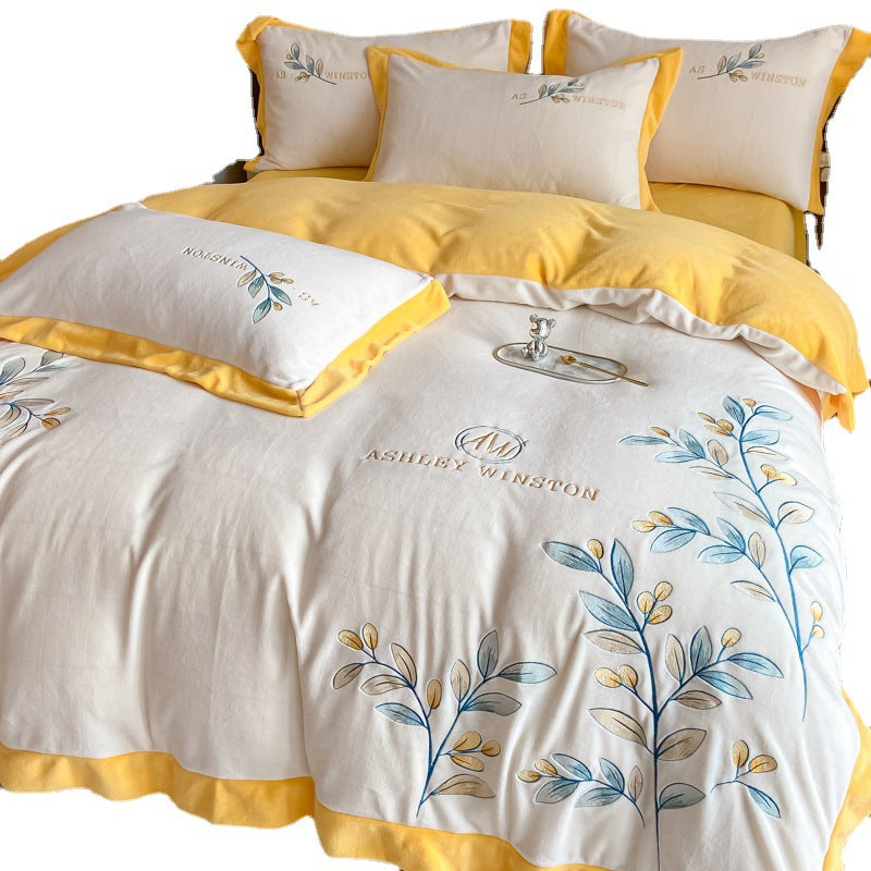 Milk Velour Bedding Set 4-Piece | soft warm elegant embroidery