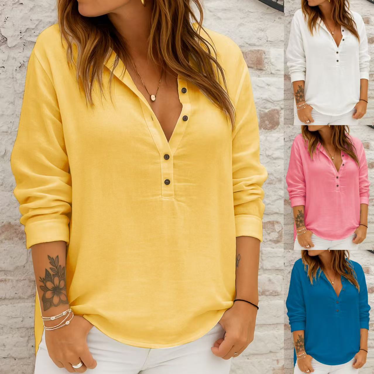 Vintage Damenbluse mit Reverskragen – Einfarbig, Pullover & Elegant