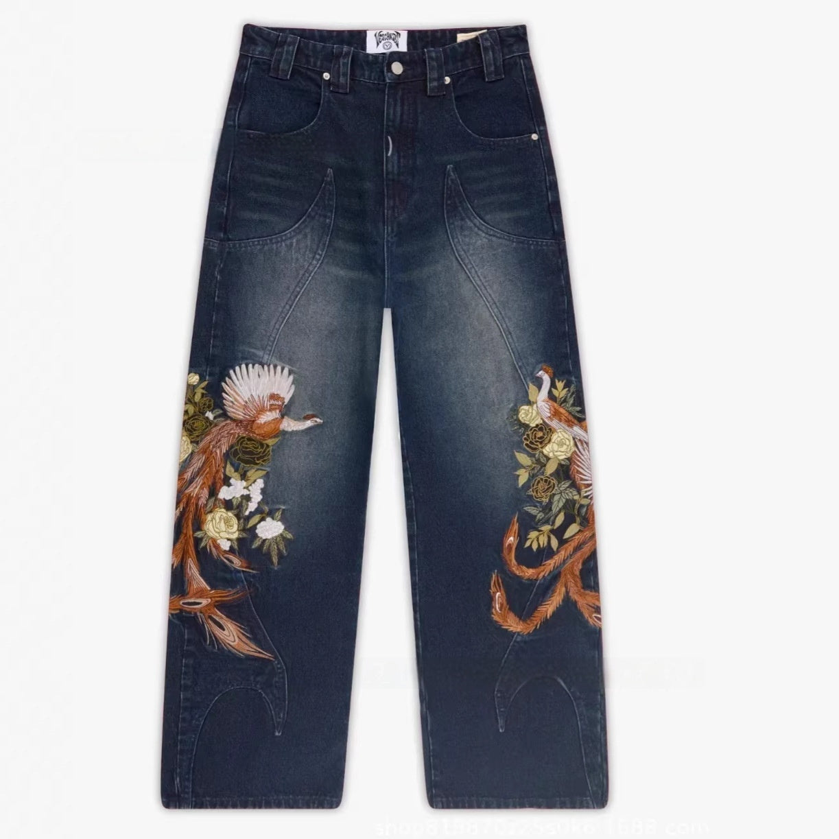 Men's Vintage Embroidered Jeans – American Style Denim Trousers