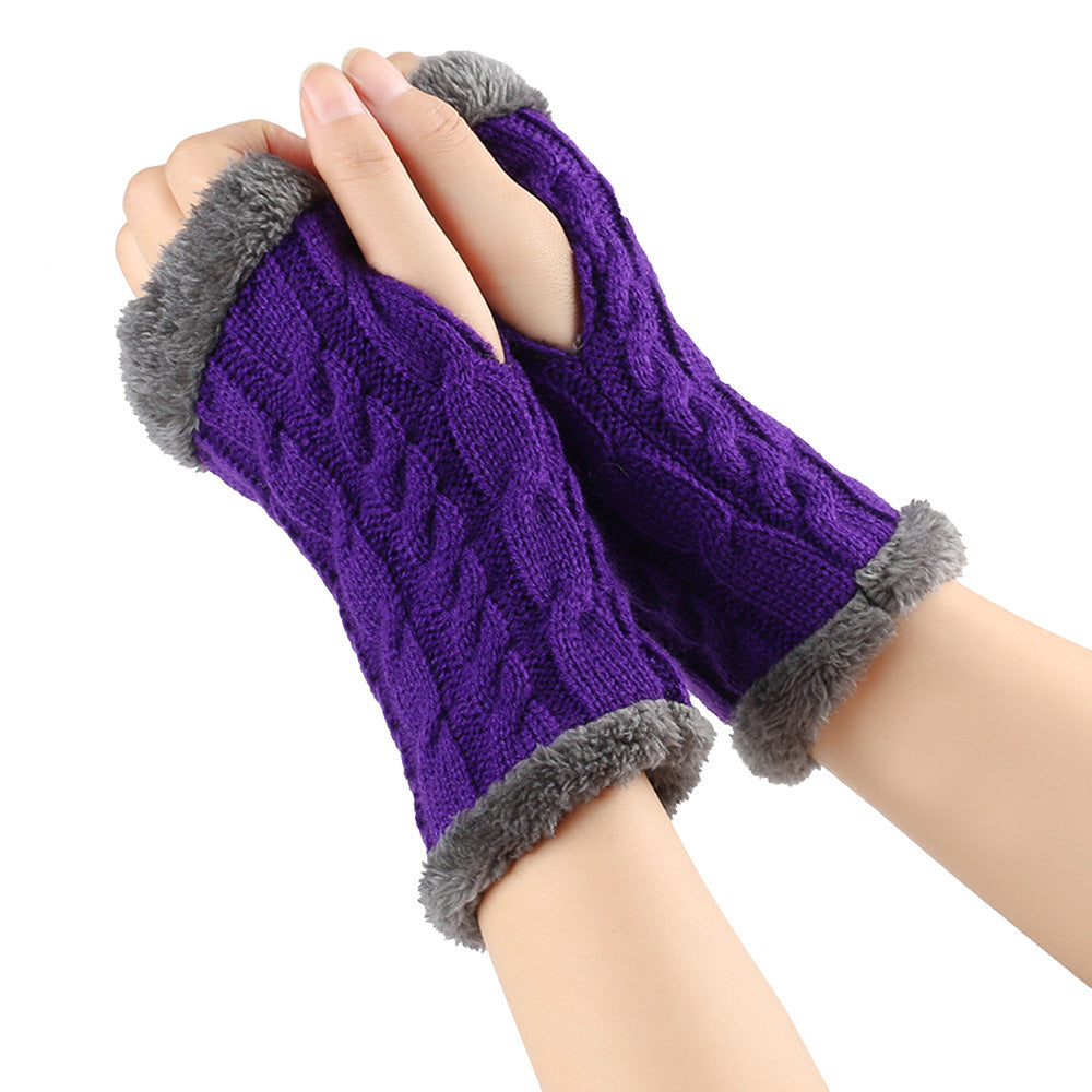 Women's Winter Knitted Fingerless Gloves – Plush Fleece Warm