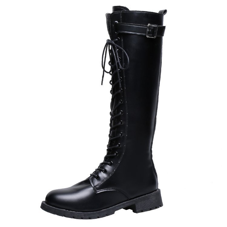 Damen High Boots mit Schnürung – Mid Heel Schnallen Stiefel