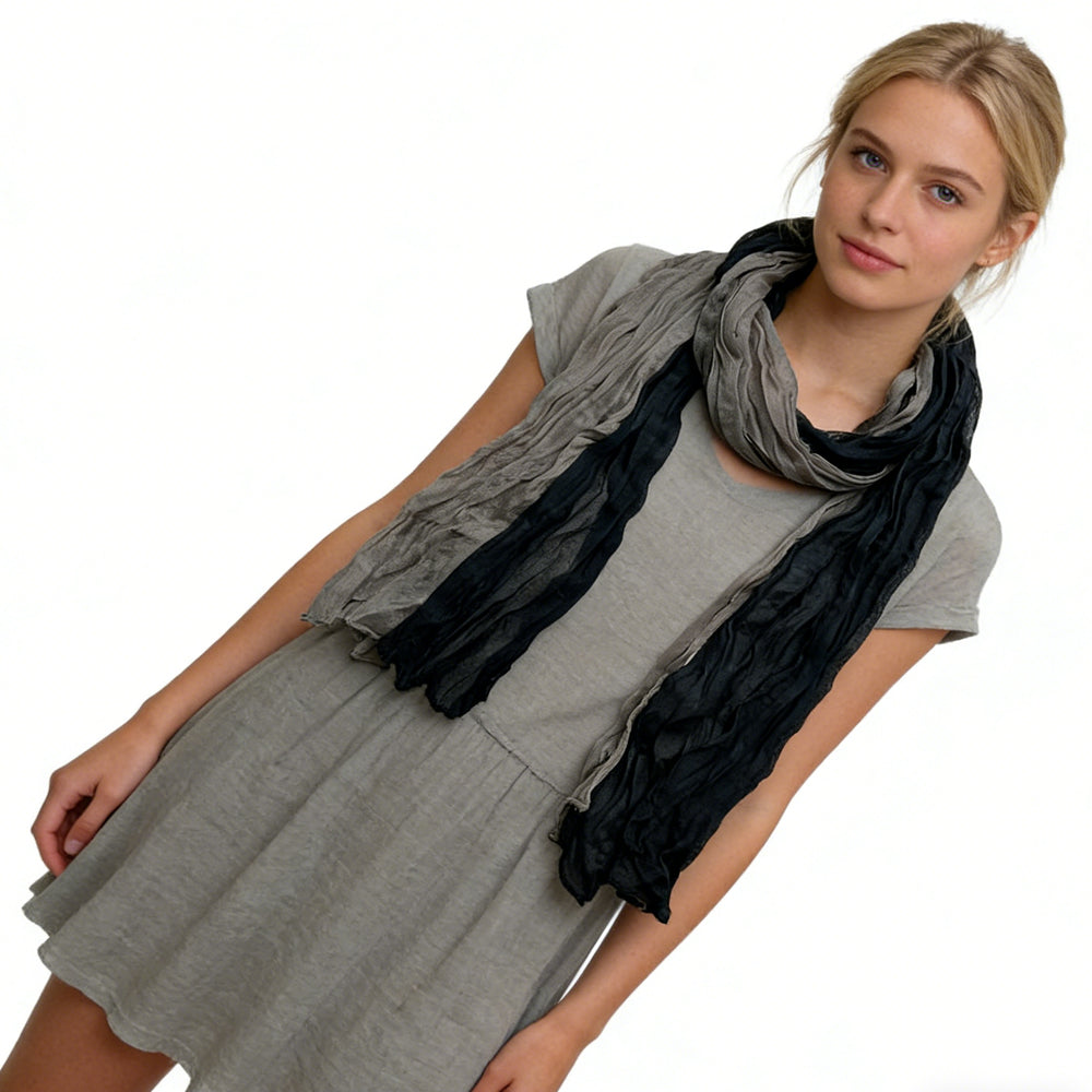 2pcs Textured Casual Scarf, Khaki Black Crinkle Scarf, for Vacation, Daily Life, Evening Party, Office Appropriate Subtlety for Women Men, for Casual Outfits