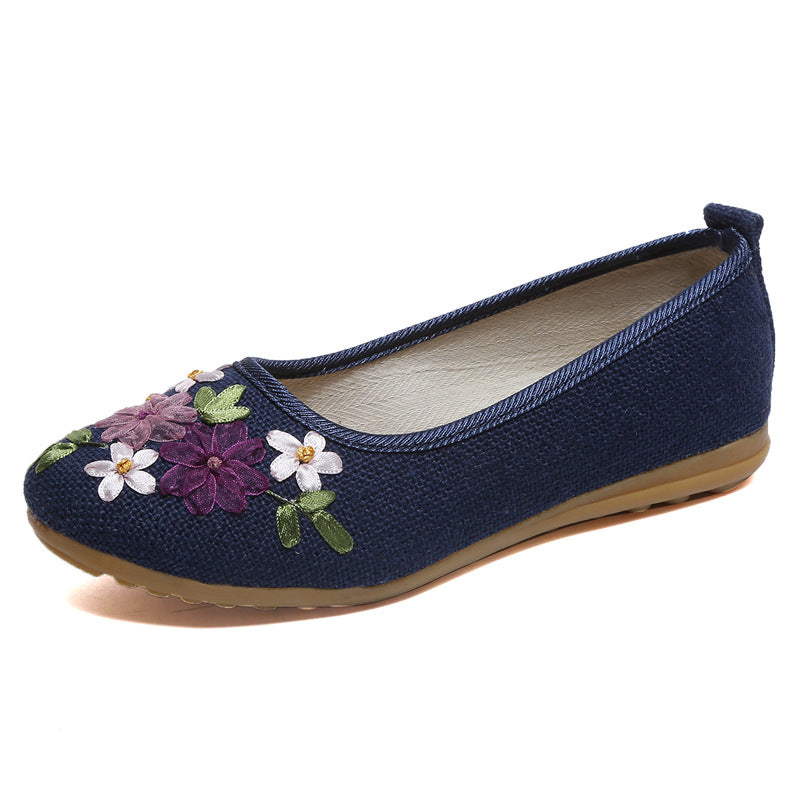 Damen Leinen Ballerinas Ethno Stil | Bestickte Flats