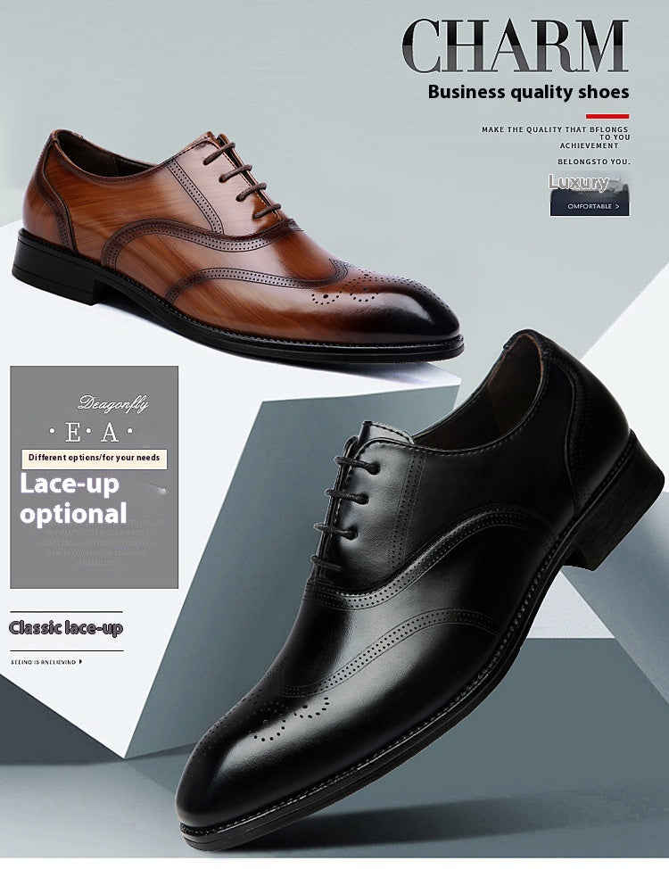 Men's Brogue Leather Shoes Pointed | British Elegant Business