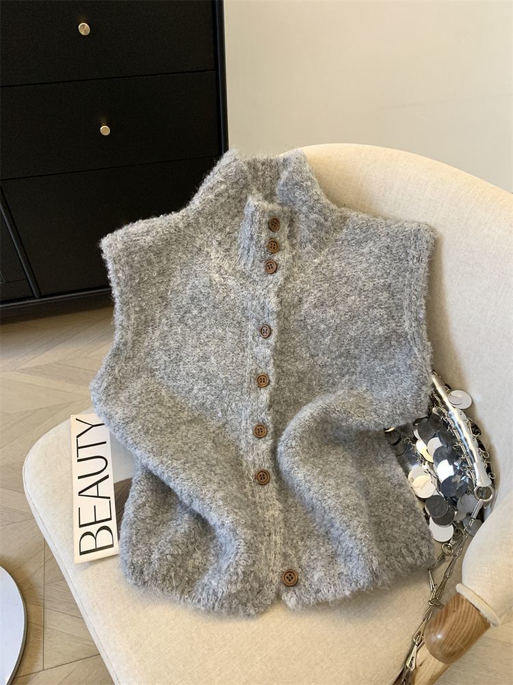 Damen Strickweste hoher Kragen | Koreanischer Stil elegant