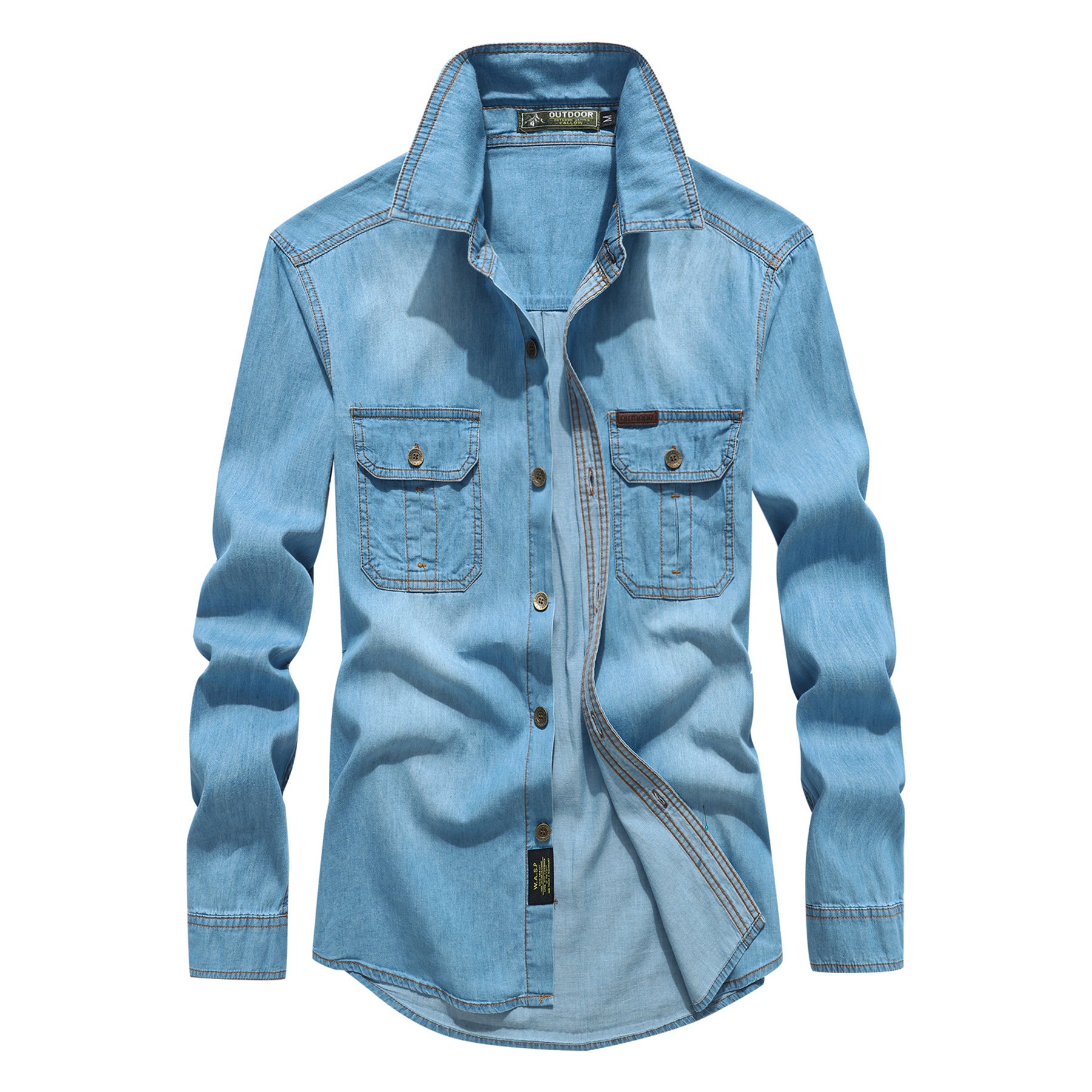 Men's Denim Long-Sleeve Shirt made from Cotton Blend – Casual Modern Leisure Shirt