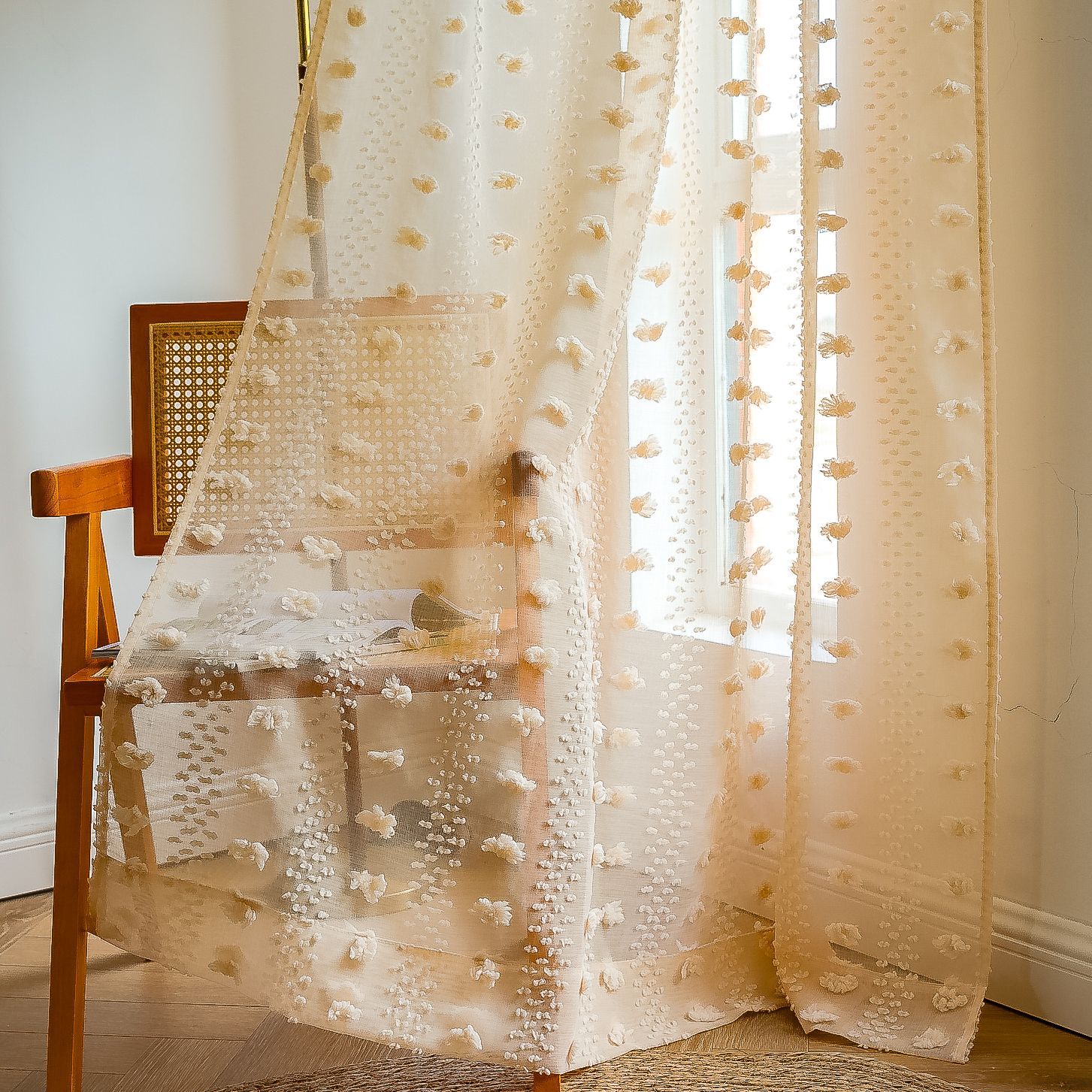 Boho Embroidered Curtain | floral textured elegant modern