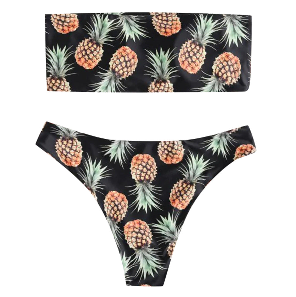 Damen Bandeau Bikini | Ananas Print Sexy Swimwear