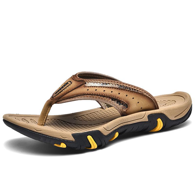 Men's Leather Flip-Flops | Non-Slip Cowhide Sandals for Outdoor