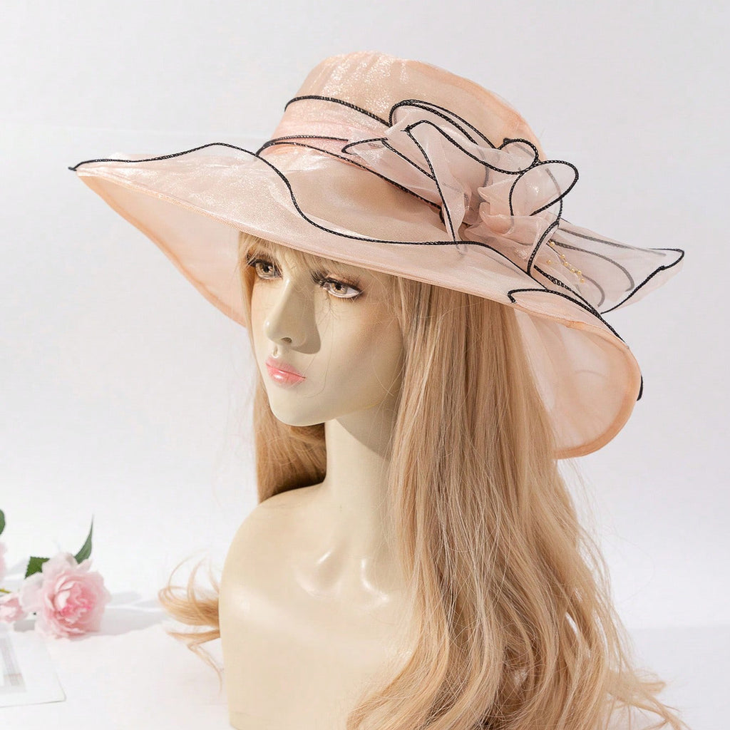 Elegant Chiffon Bucket Hat with Flowers – Lightweight Sun Protection Hat