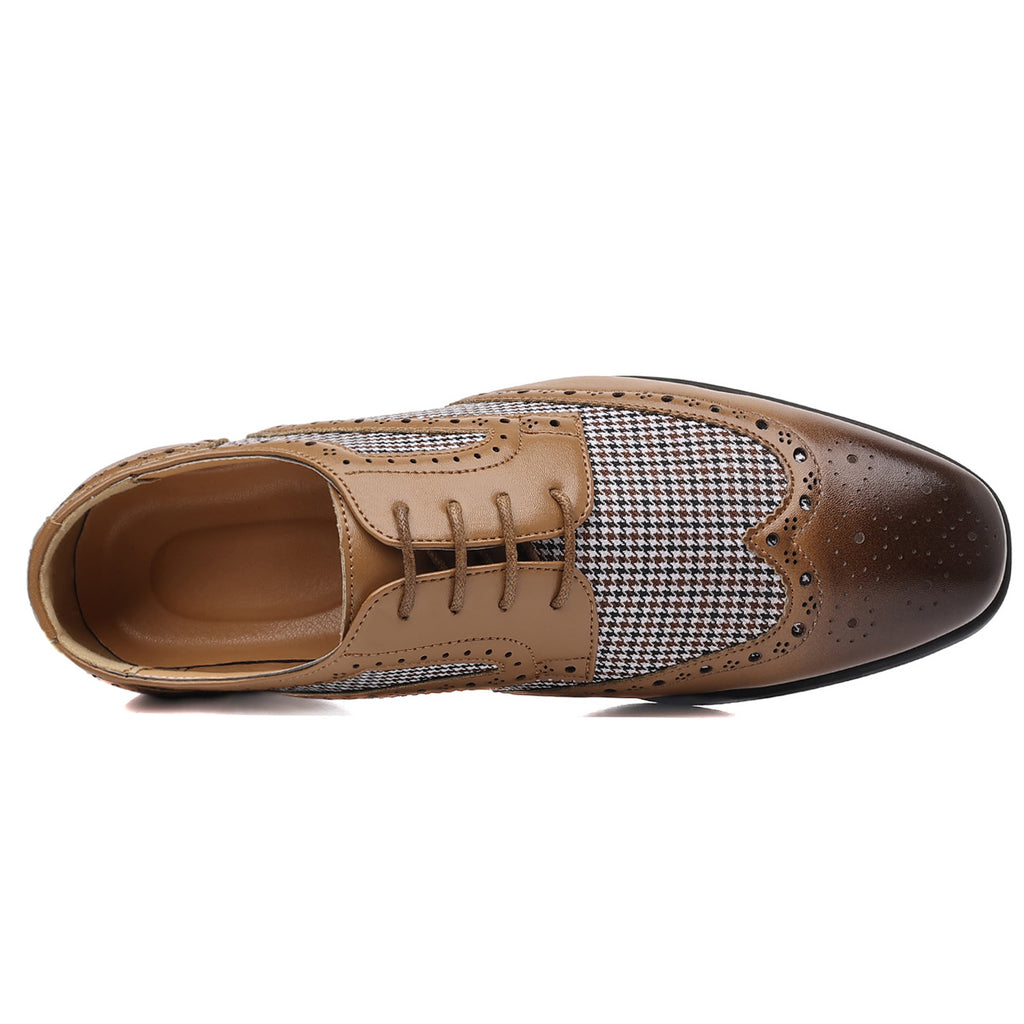 Men's Leather Houndstooth Loafers | Elegant Slip-On Shoes