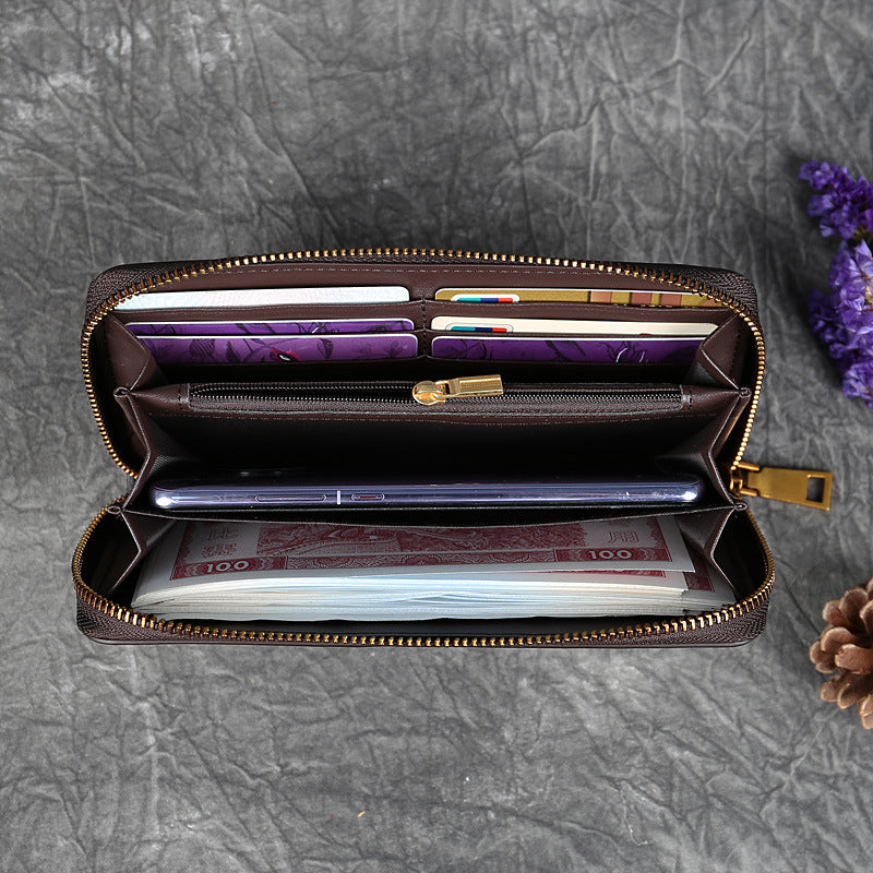 Women's Embossed Leather Long Wallet – Elegant Clutch Purse