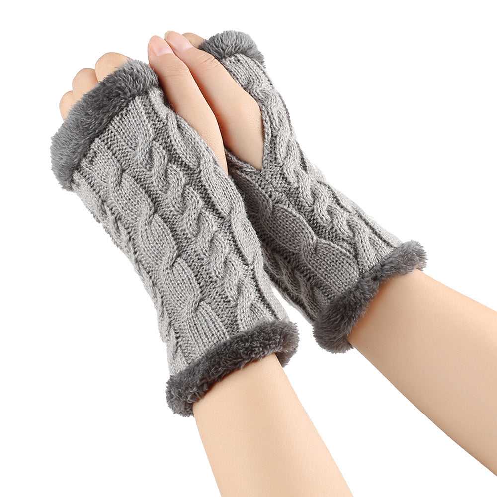 Women's Winter Knitted Fingerless Gloves – Plush Fleece Warm