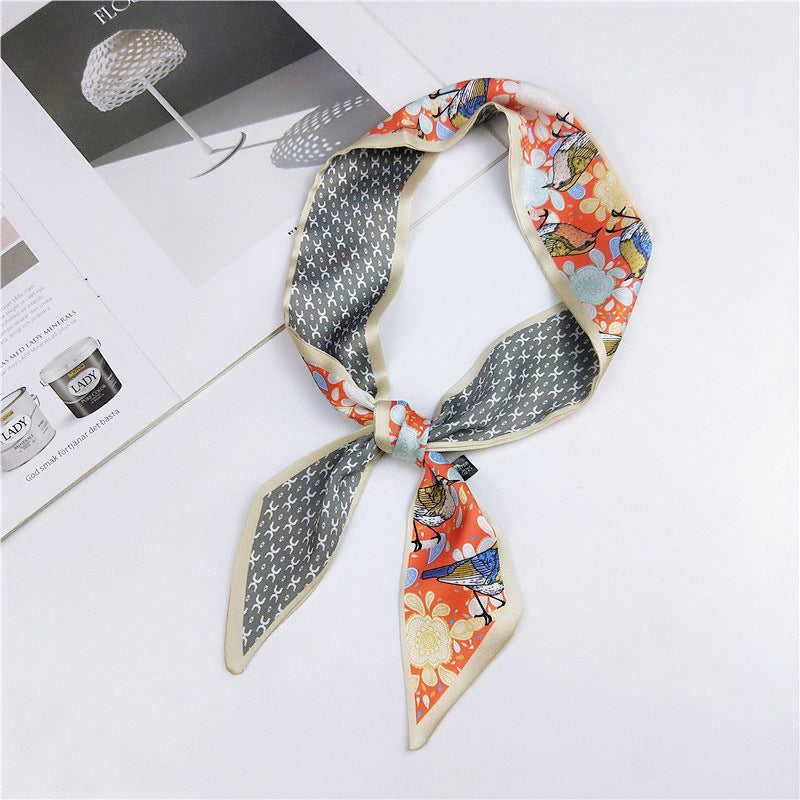 Narrow Women's Silk Scarf Thin Elegant Neckerchief Versatile