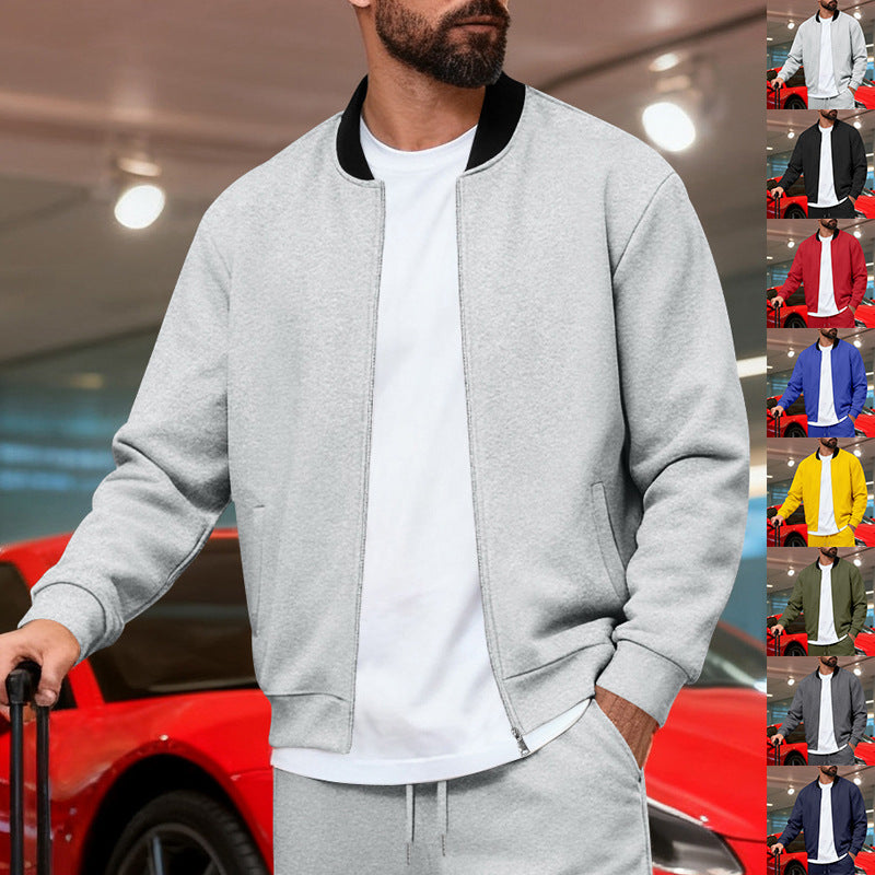 Men's Sport Casual Jacket with Stand-up Collar – Full-Zip Long Sleeve Jacket