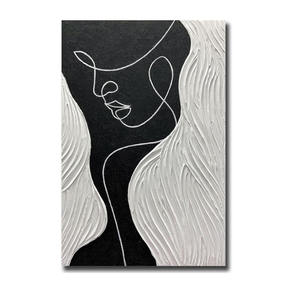 Black and White Portrait Oil Painting | Nordic Abstract Modern Wall Art