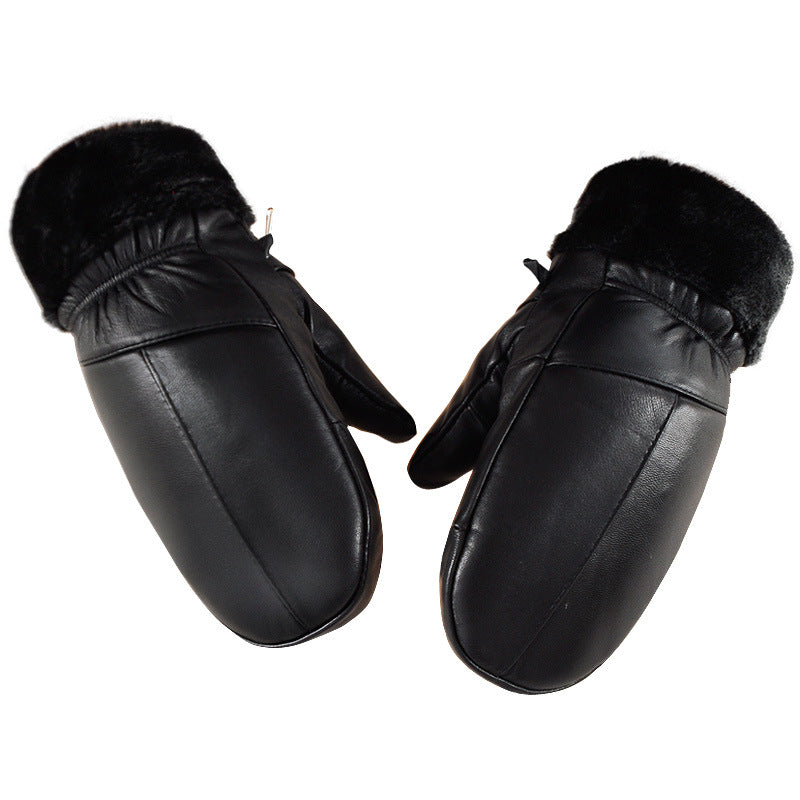 Men's Leather Mittens Lined Warm Windproof Winter